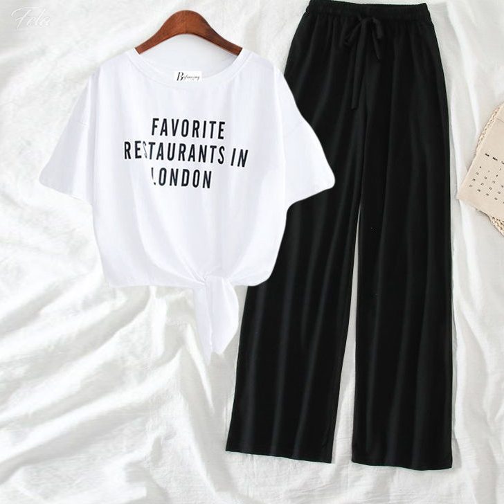 ホワイト02／Tシャツ+ブラック／パンツ